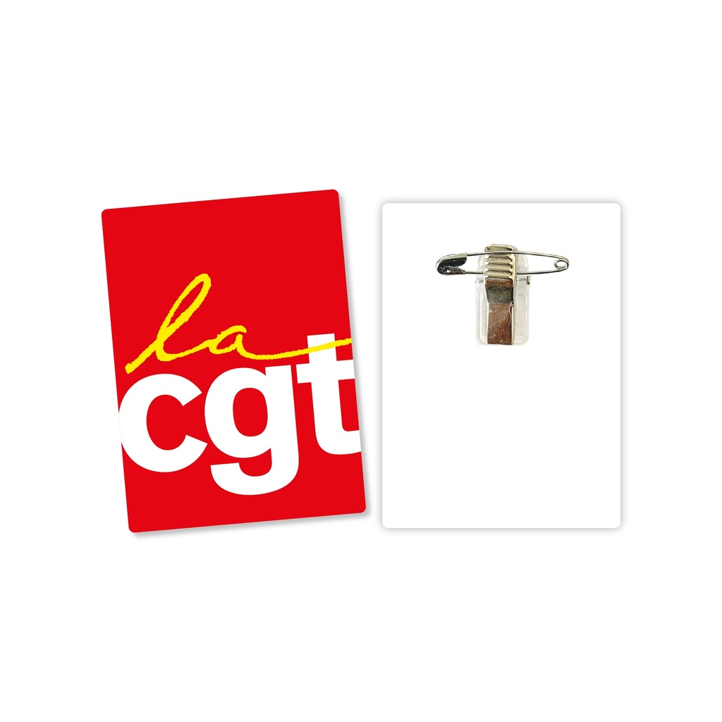 Badge rectangle PVC "La CGT" avec pince et épingle