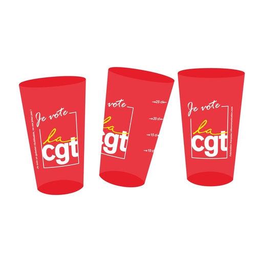 [CGT	PICUP30#14147] Gobelet rouge translucide "Je vote la CGT" 
