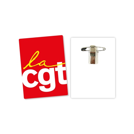 [CGT_BADGRECT5,5X7,5CM] Badge rectangle PVC "La CGT" avec pince et épingle